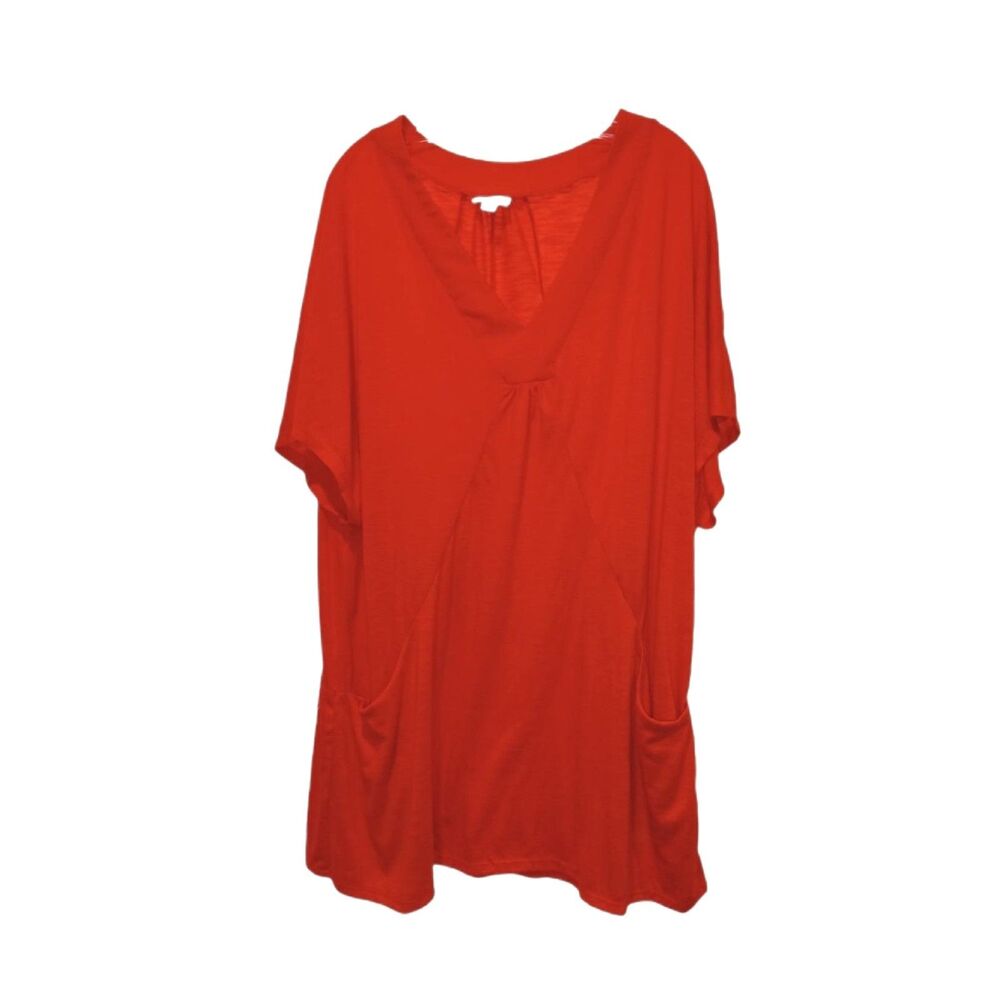 Avenue Deep Orange Cover-Up V-neck top with pockets Size 22/24 Beach Comfort